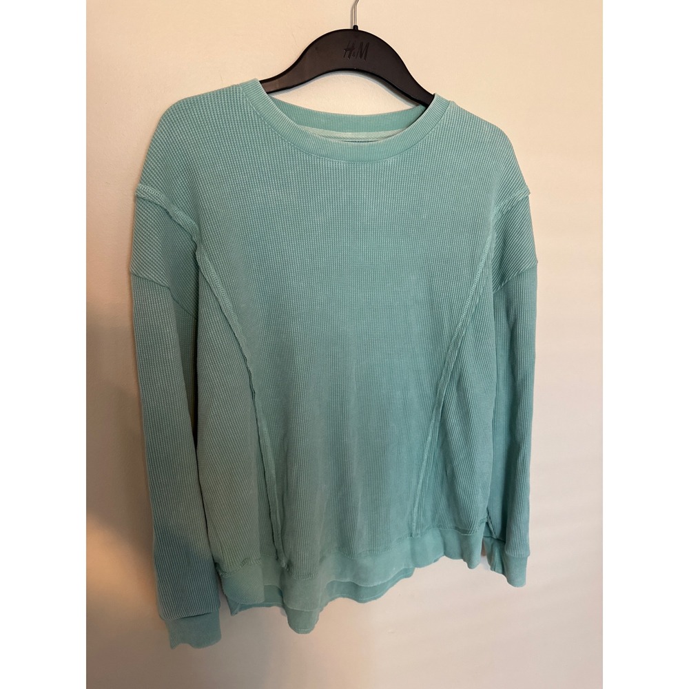 Sunnyside by Sundry Waffle Knit Thermal Sweatshirt Seafoam Green Large